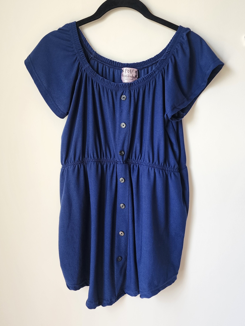 Navy Button-Front Maternity Top